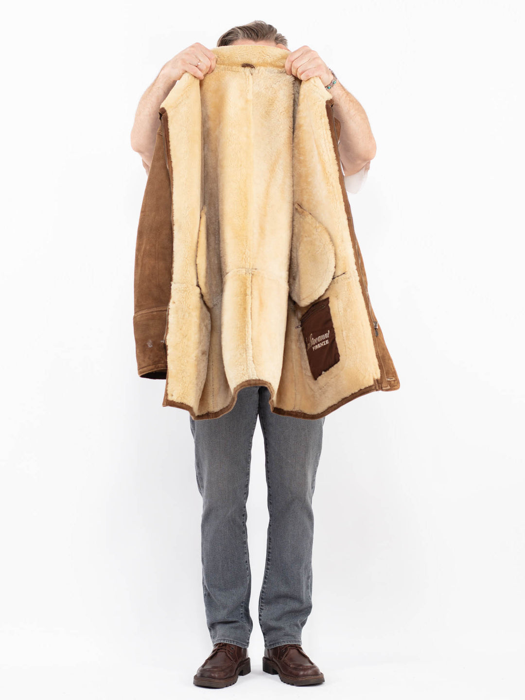 Vintage 90's Men Sheepskin Coat in BrownZ2084