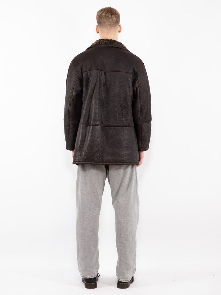 Vintage 90's Men Sheepskin Coat in Brown