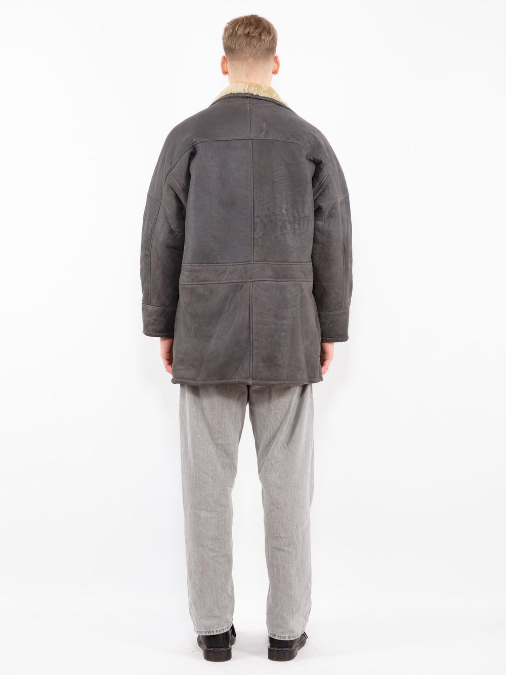 Vintage 90's Men Sheepskin Coat in GrayZ2496