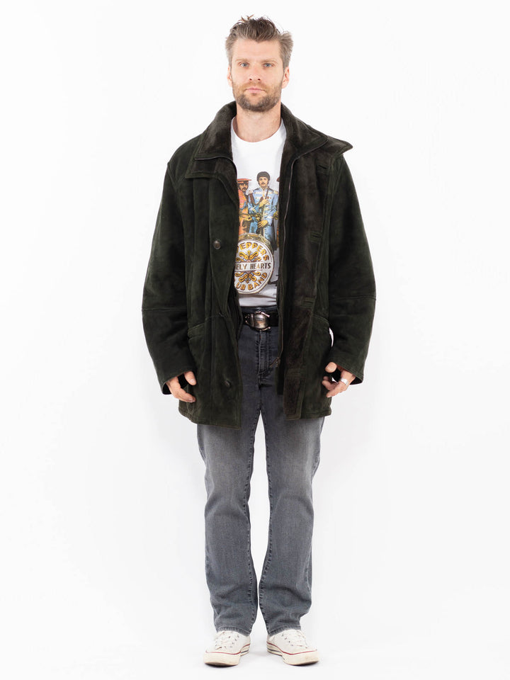 Vintage 90's Men Sheepskin Coat in GreenZ1963