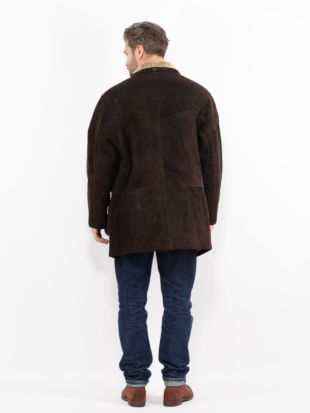 Vintage 90's Men Sheepskin Shearling Coat in BrownZ2694