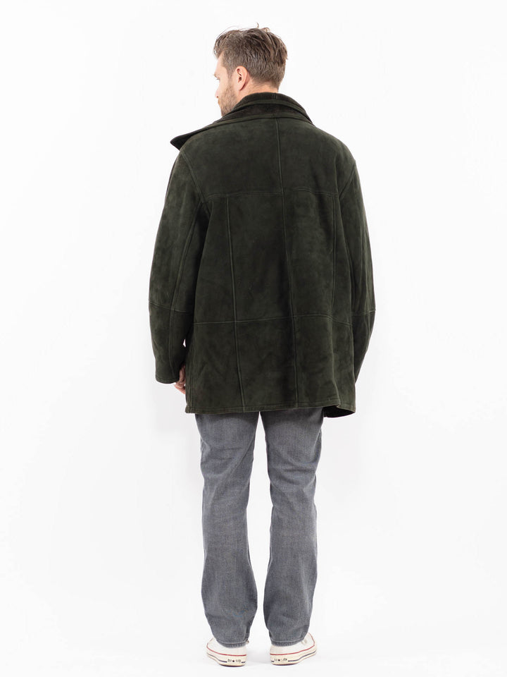 Vintage 90's Men Sheepskin Coat in GreenZ1963