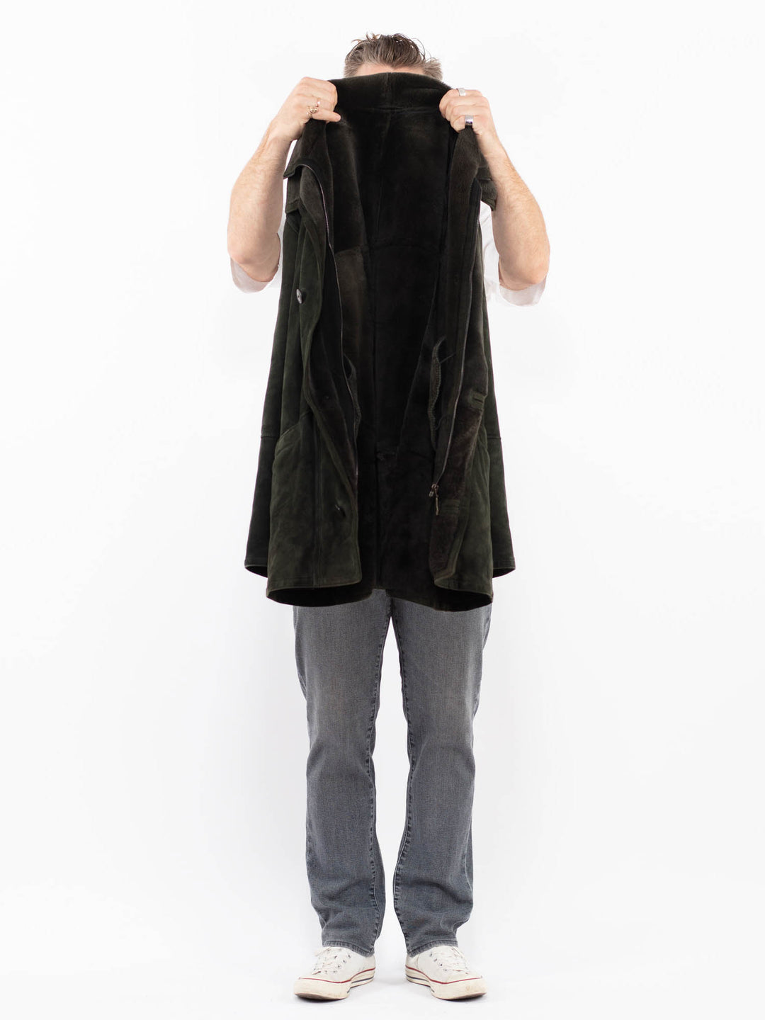Vintage 90's Men Sheepskin Coat in GreenZ1963
