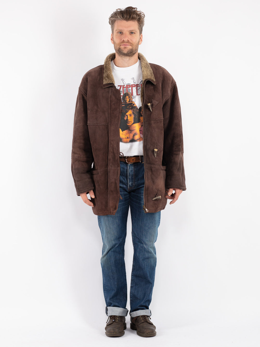 Vintage 90's Men Sheepskin Coat in Brown