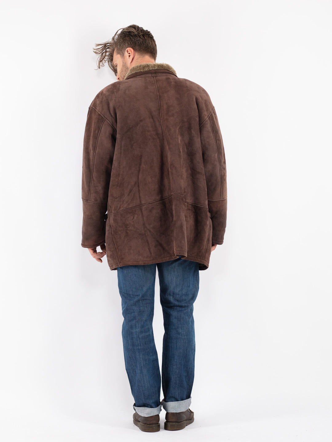 Vintage 90's Men Sheepskin Coat in Brown