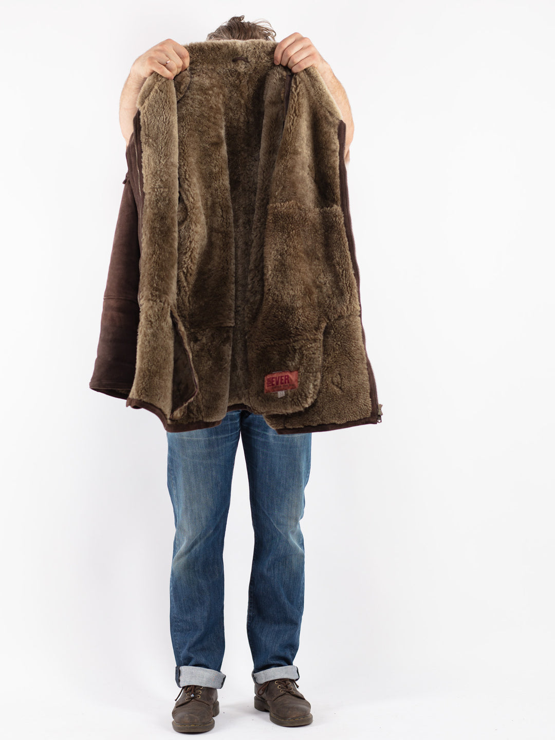 Vintage 90's Men Sheepskin Coat in Brown