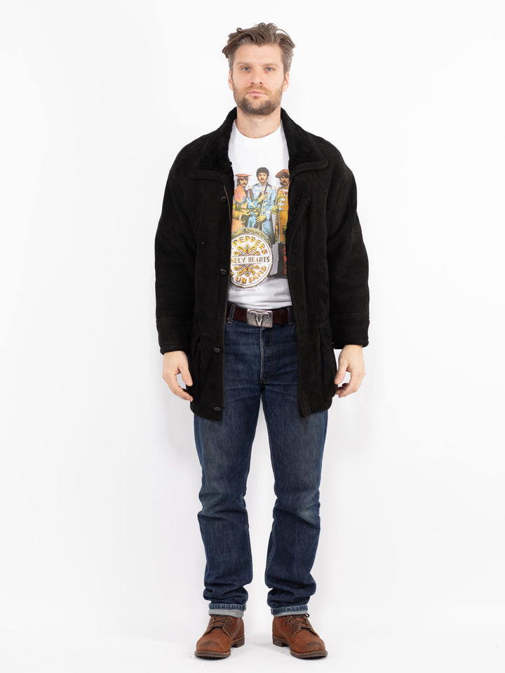 Vintage 90's Men Sheepskin Coat in BlackZ2696