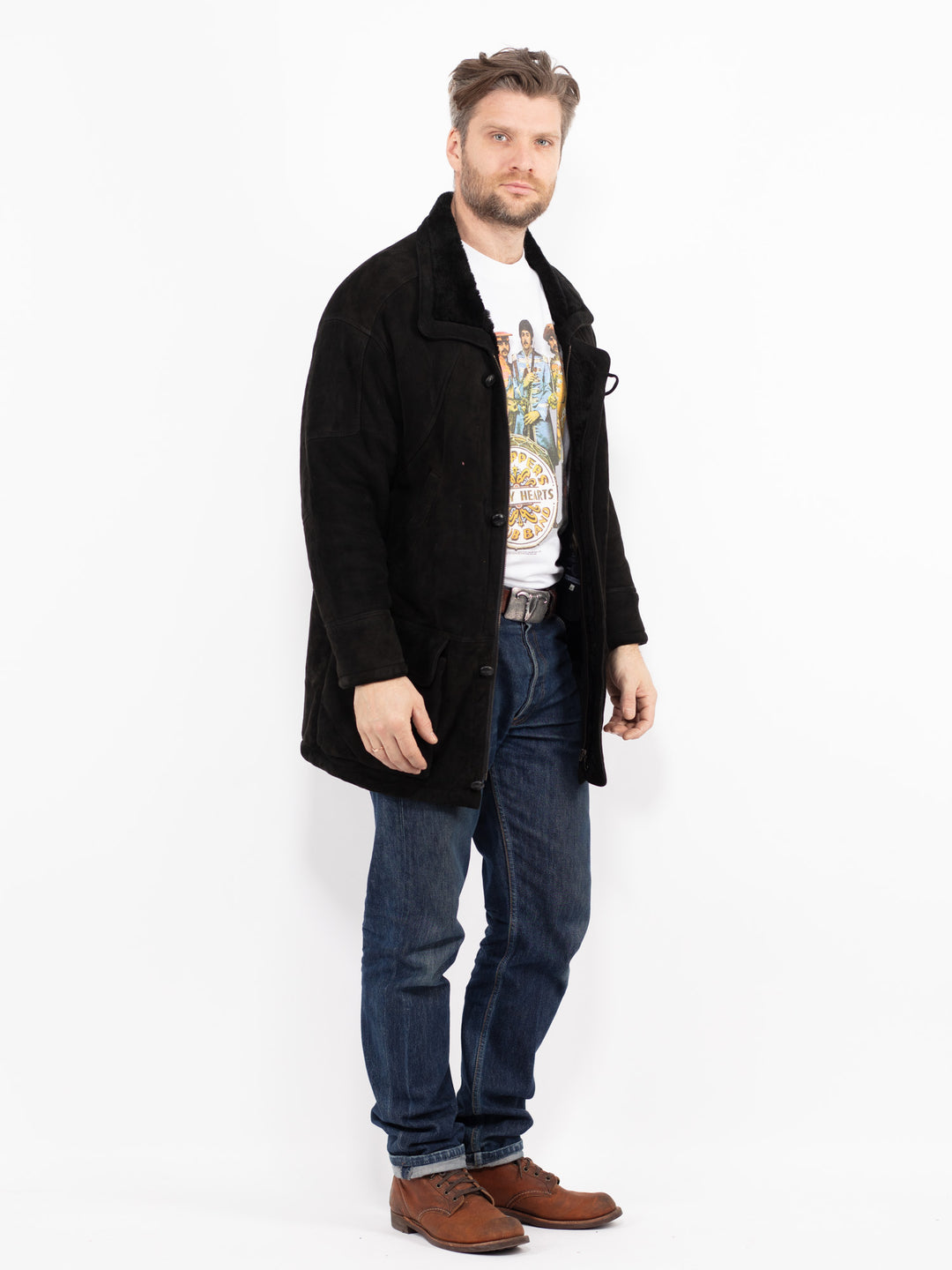 Vintage 90's Men Sheepskin Coat in BlackZ2696