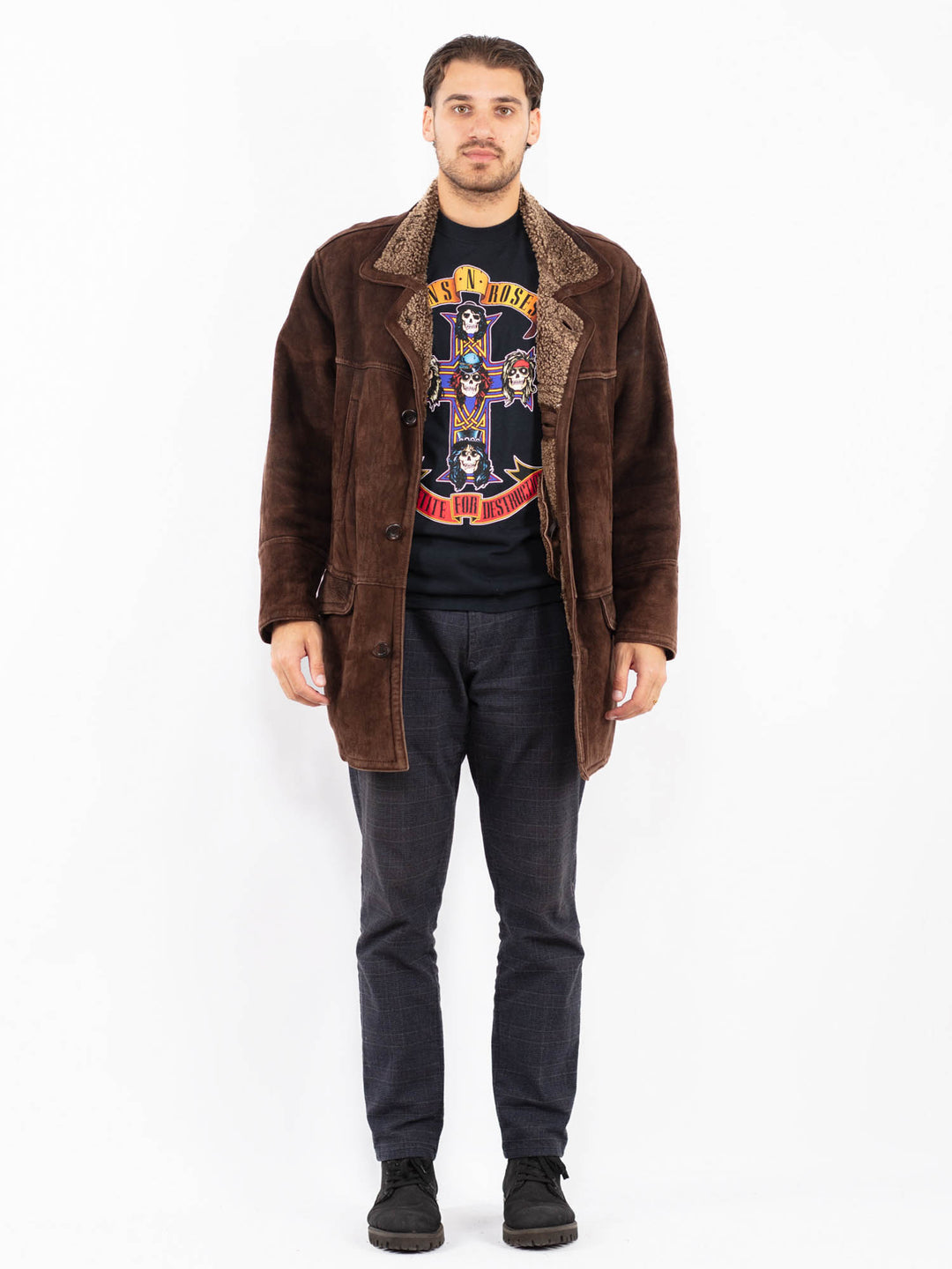 Vintage 90's Men Sheepskin Shearling Coat in BrownZ2406