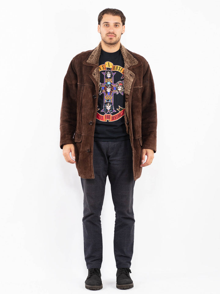 Vintage 90's Men Sheepskin Shearling Coat in BrownZ2406