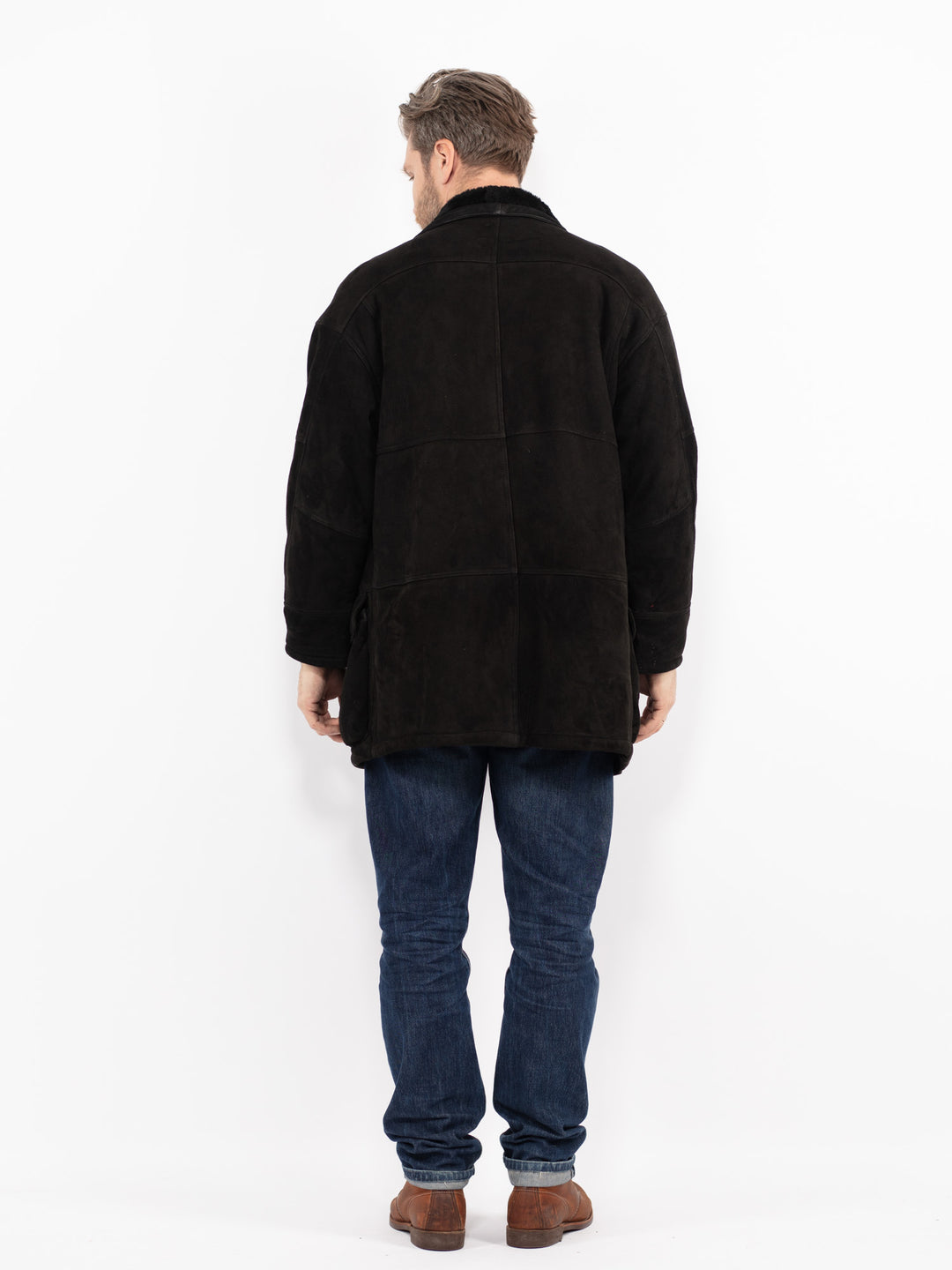Vintage 90's Men Sheepskin Coat in BlackZ2696