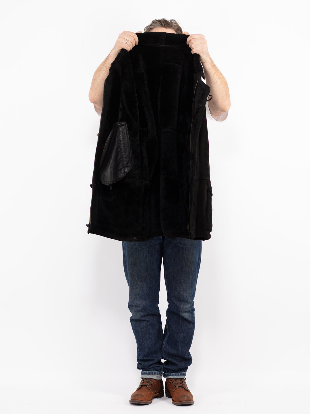 Vintage 90's Men Sheepskin Coat in BlackZ2696