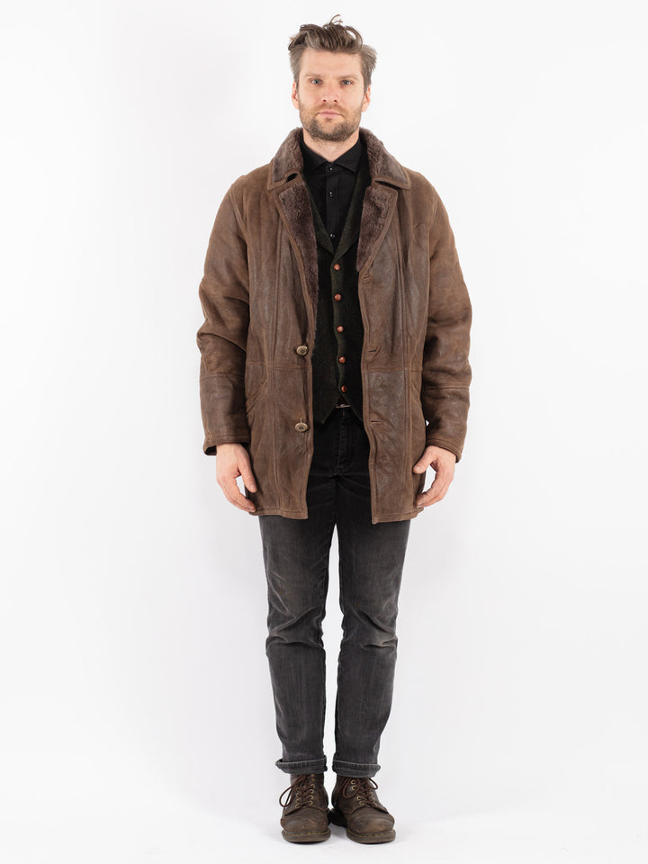 Vintage 90's Men Sheepskin Coat in Brown