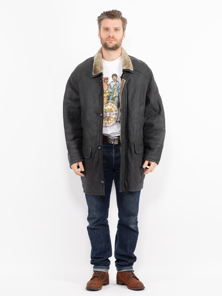 Vintage 90's Men Sheepskin Coat in GrayZ2697