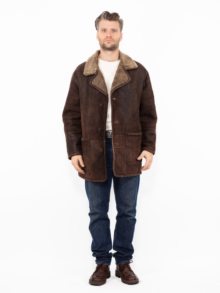 Vintage 90's Men Sheepskin Coat in Brown