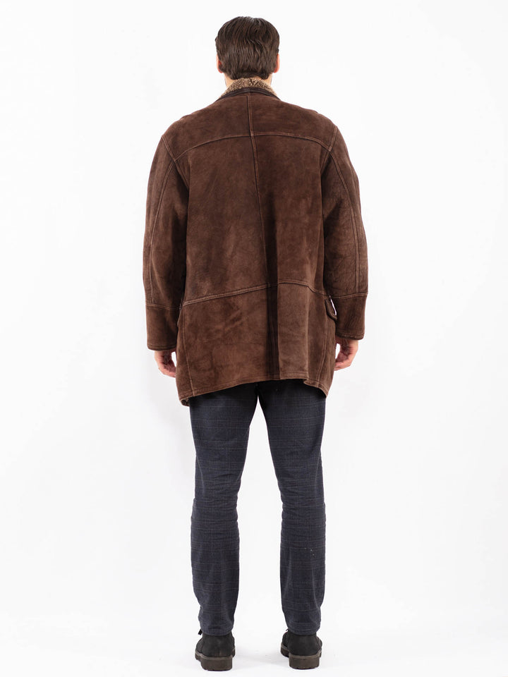 Vintage 90's Men Sheepskin Shearling Coat in BrownZ2406