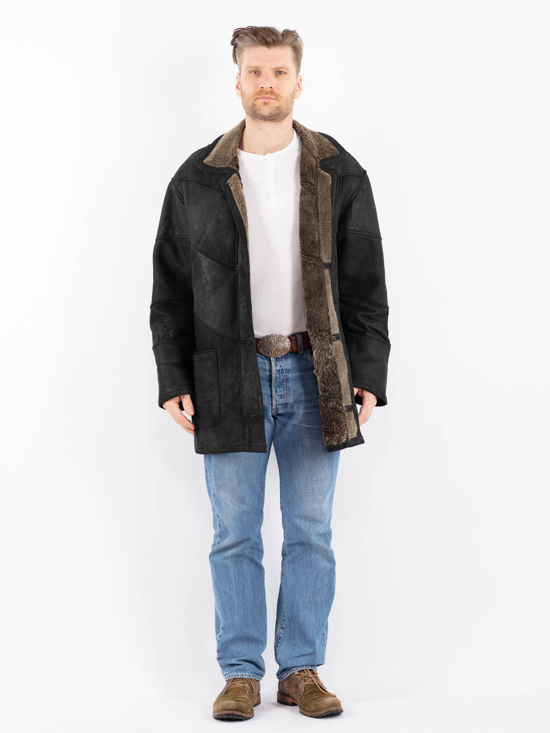 Vintage 90's Men Sheepskin Coat in BlackZ1427
