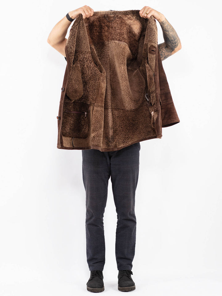 Vintage 90's Men Sheepskin Shearling Coat in BrownZ2406