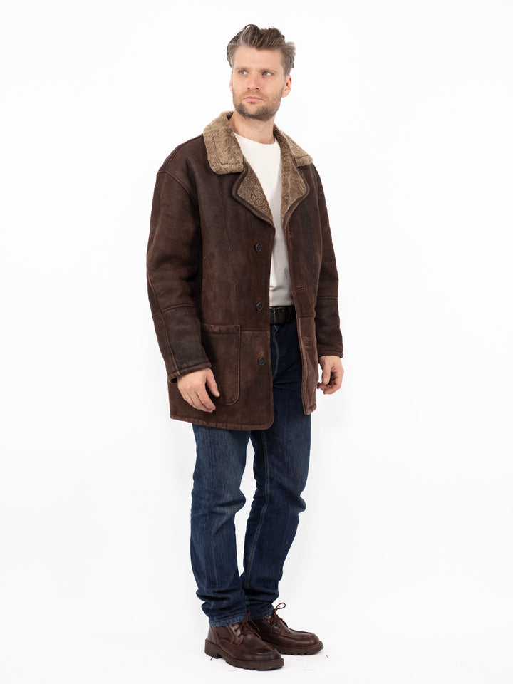 Vintage 90's Men Sheepskin Coat in Brown
