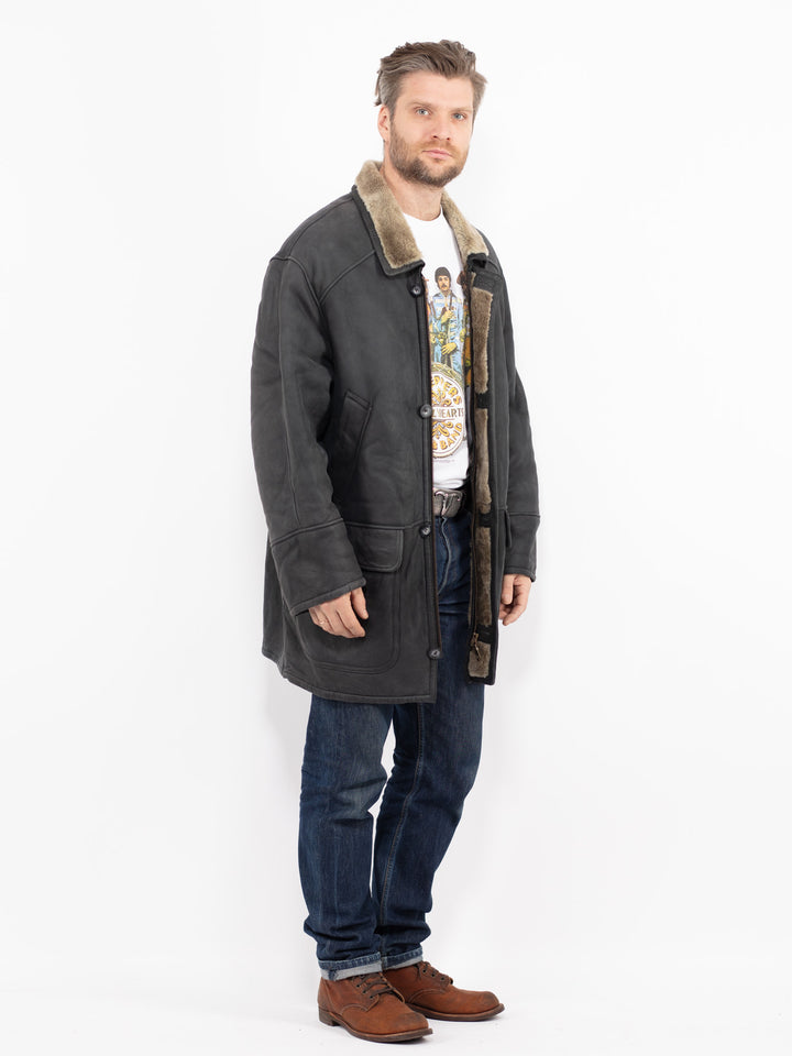 Vintage 90's Men Sheepskin Coat in GrayZ2697