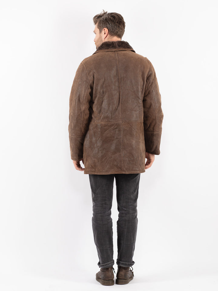 Vintage 90's Men Sheepskin Coat in Brown
