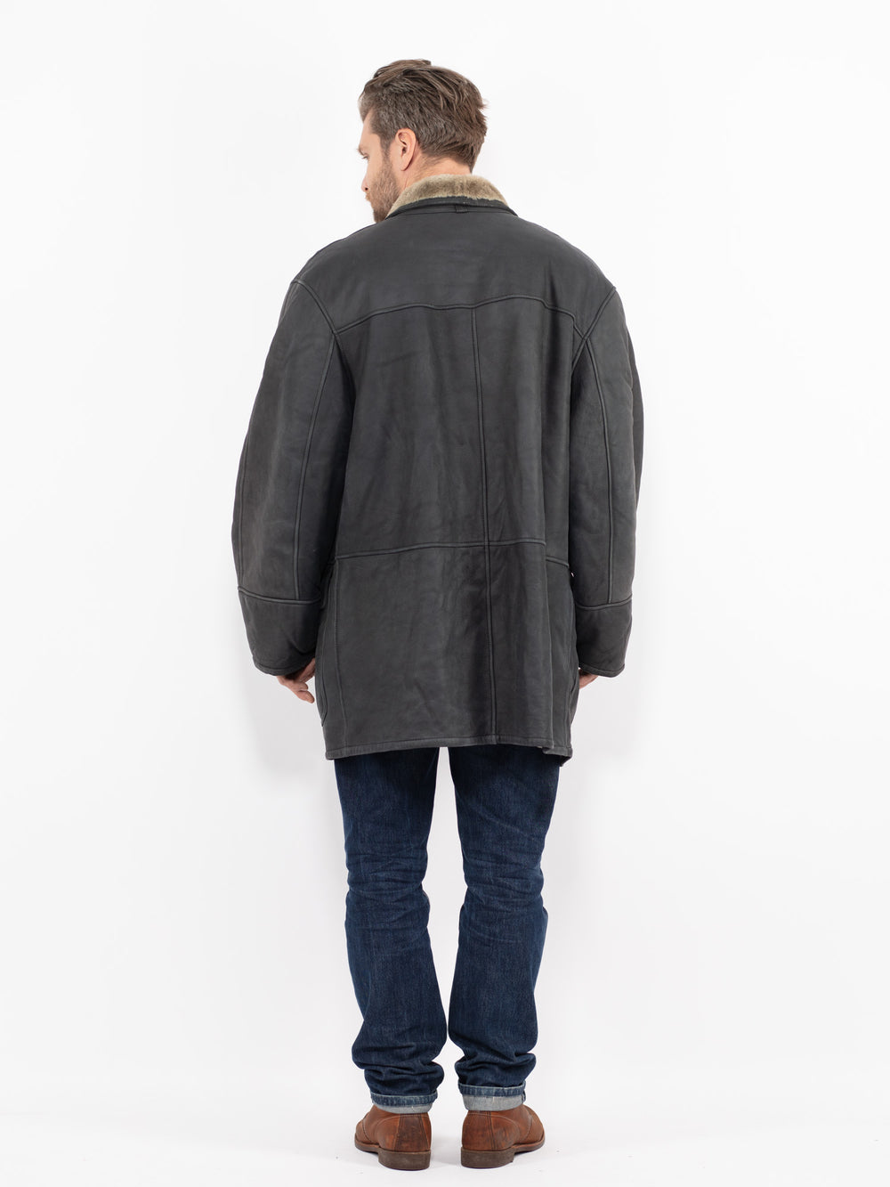 Vintage 90's Men Sheepskin Coat in GrayZ2697