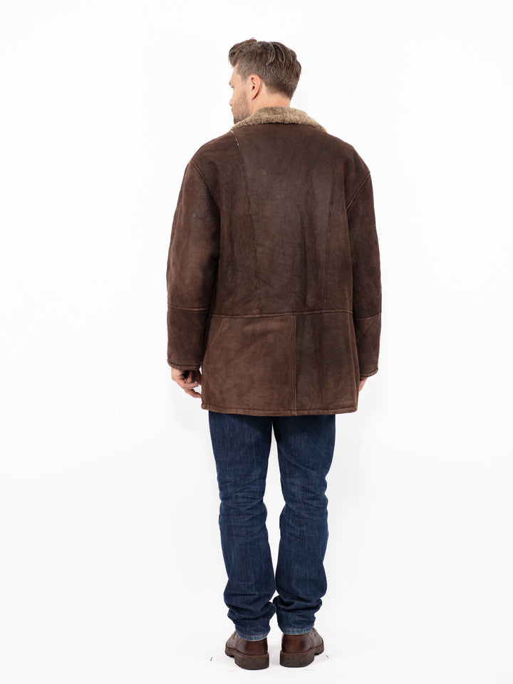 Vintage 90's Men Sheepskin Coat in Brown