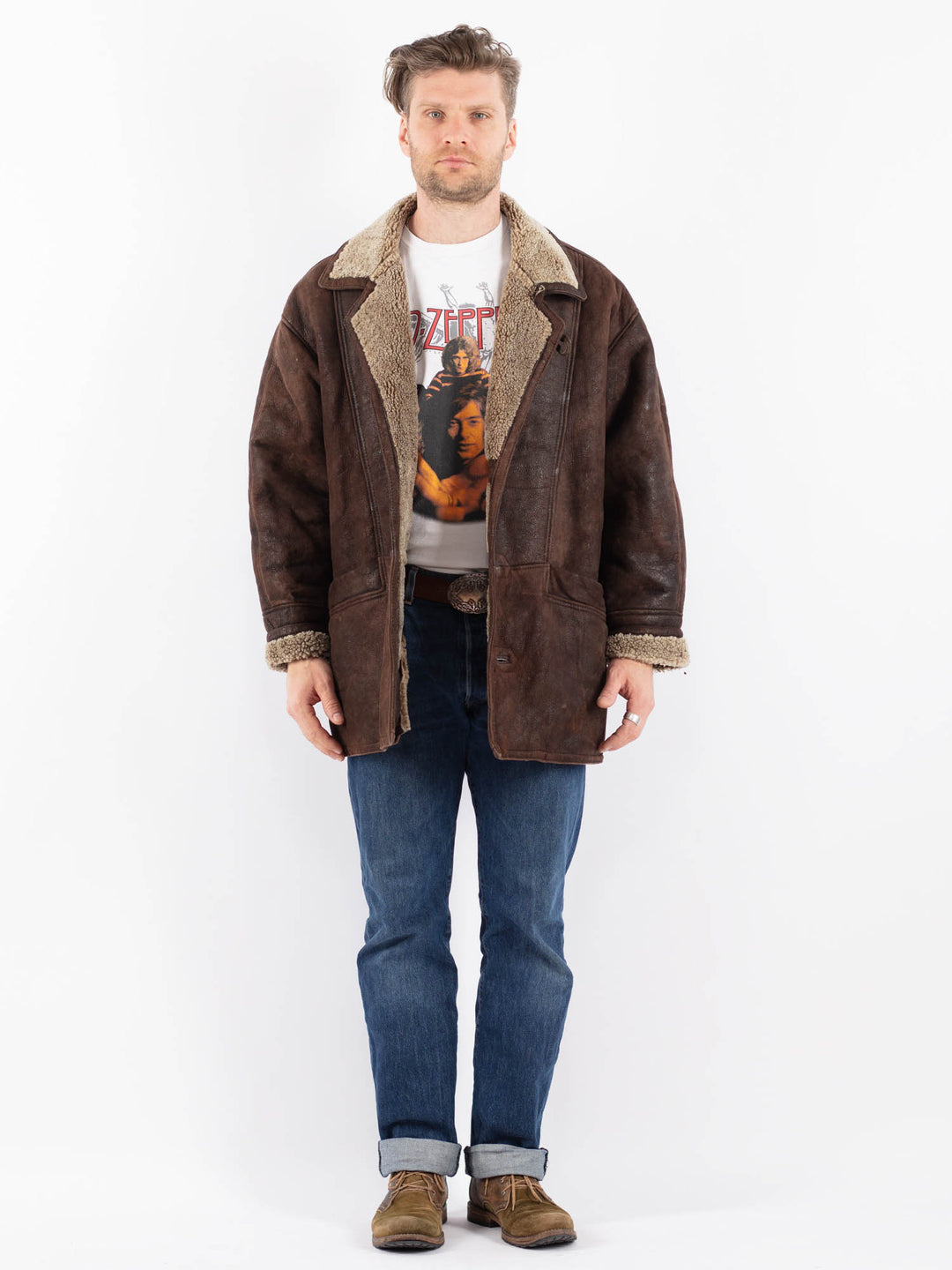 Vintage 90's Men Sheepskin Coat in BrownZ1535