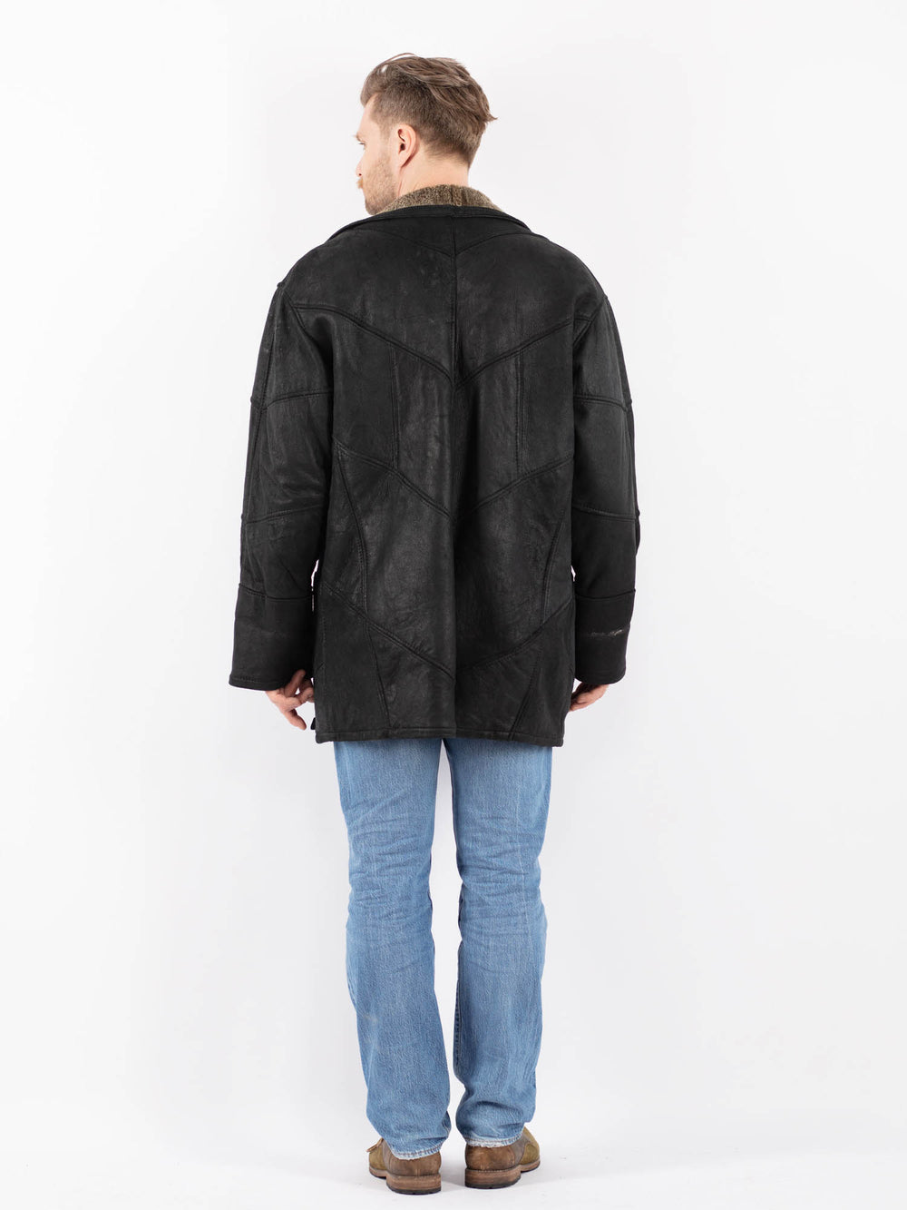 Vintage 90's Men Sheepskin Coat in BlackZ1427