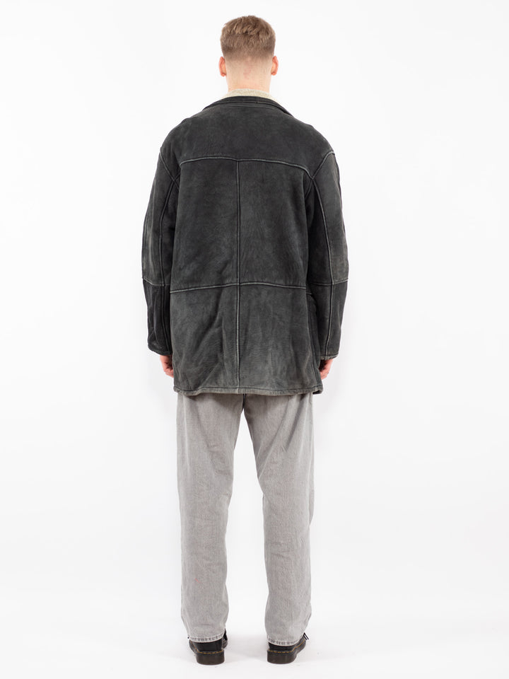 Vintage 90's Men Sheepskin Coat in Faded Black