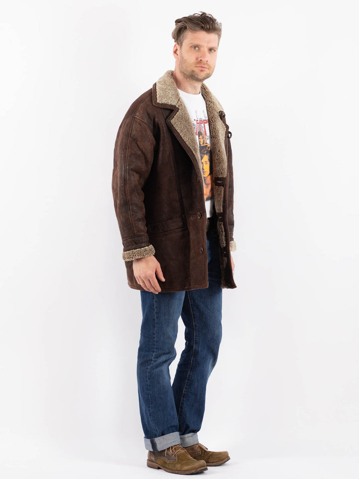 Vintage 90's Men Sheepskin Coat in BrownZ1535
