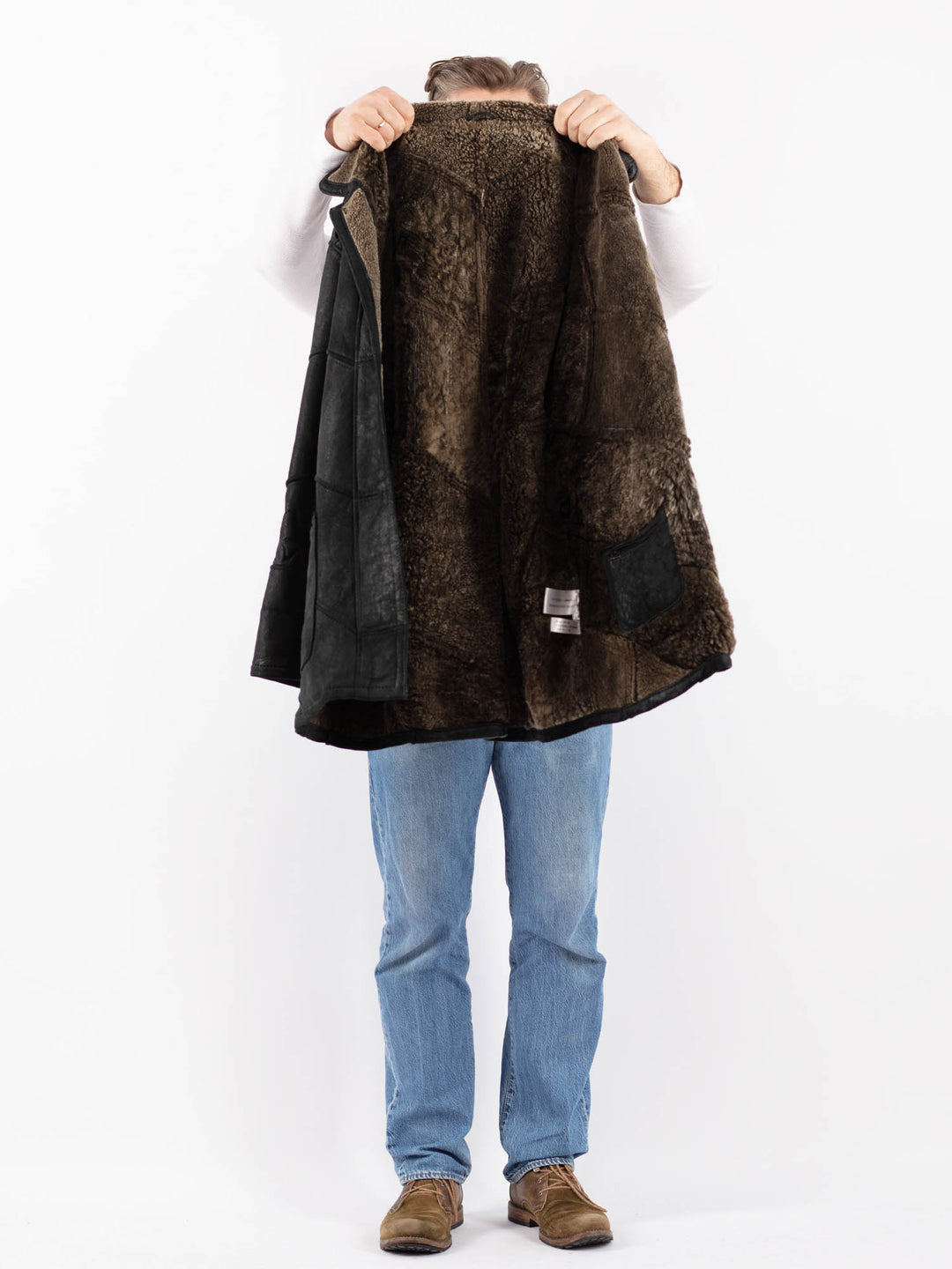 Vintage 90's Men Sheepskin Coat in BlackZ1427