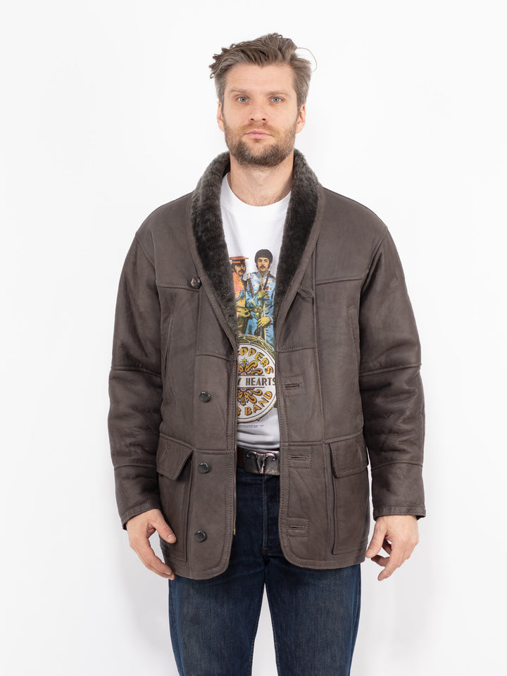 Vintage 90's Men Sheepskin Coat in GrayZ2698