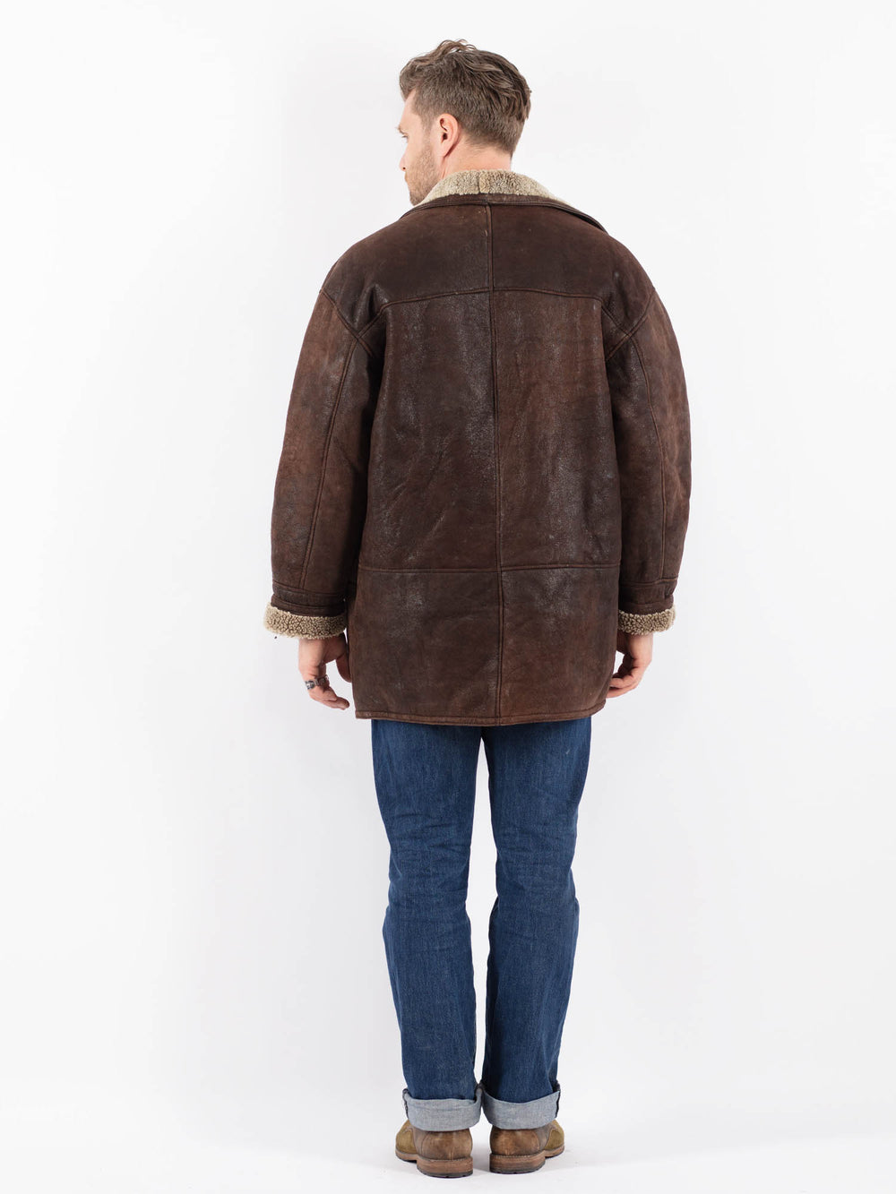 Vintage 90's Men Sheepskin Coat in BrownZ1535