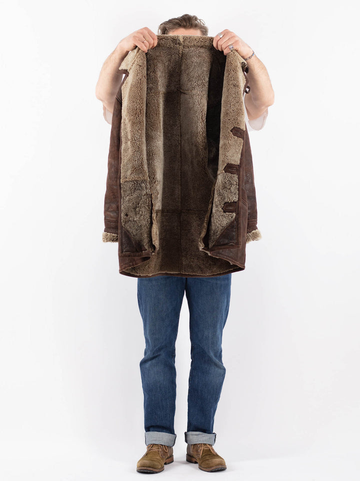 Vintage 90's Men Sheepskin Coat in BrownZ1535