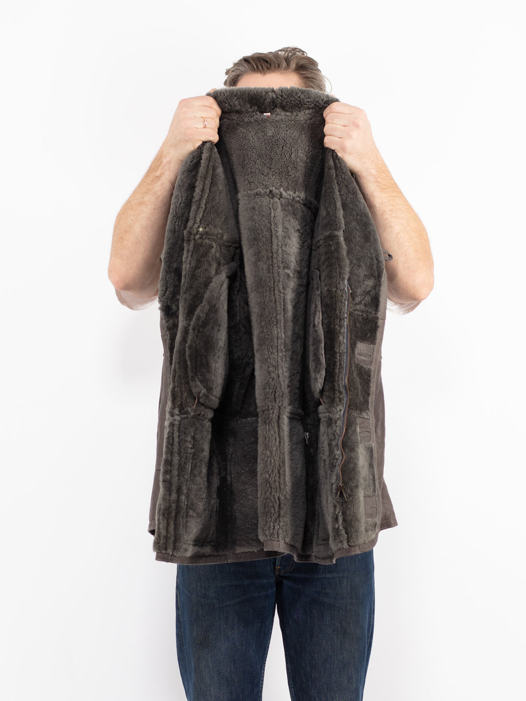 Vintage 90's Men Sheepskin Coat in GrayZ2698
