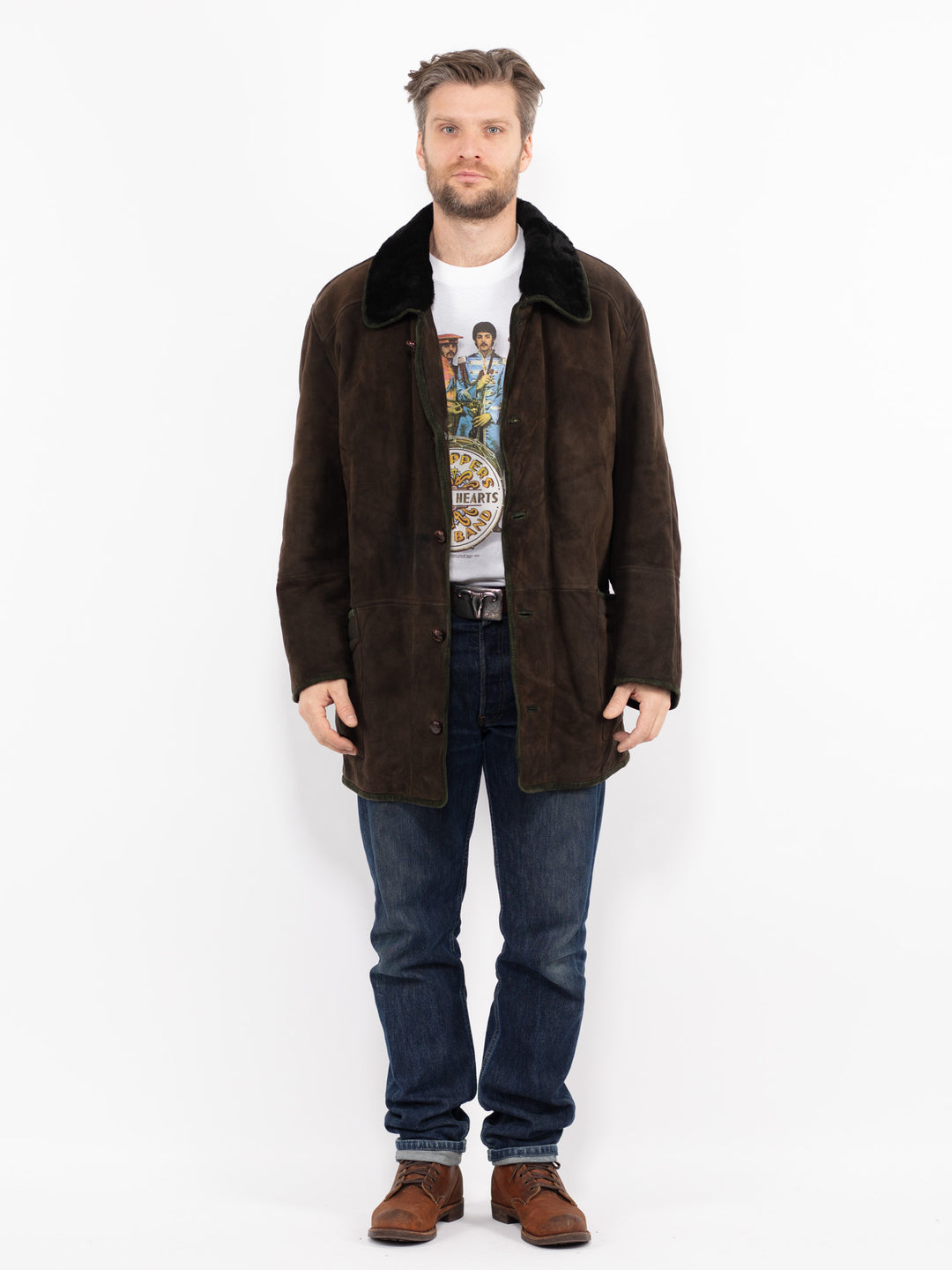 Vintage 90's Men Sheepskin Coat in BrownZ2699
