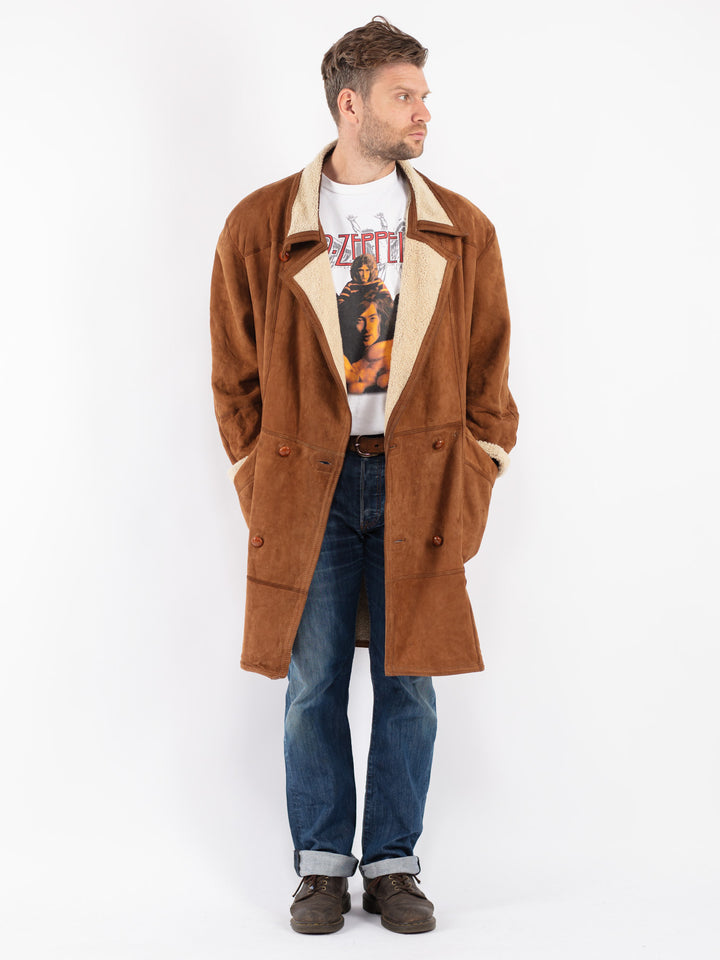 Vintage Men Sheepskin Coat in Brown