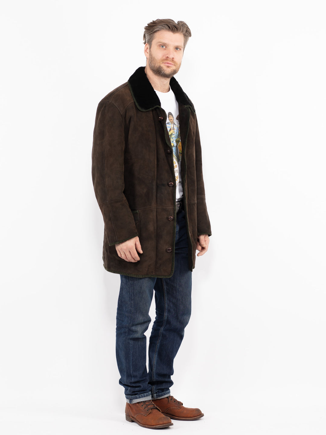 Vintage 90's Men Sheepskin Coat in BrownZ2699