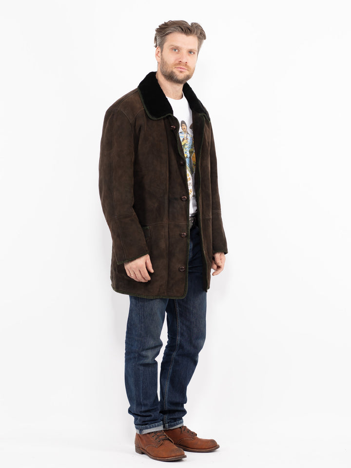 Vintage 90's Men Sheepskin Coat in BrownZ2699