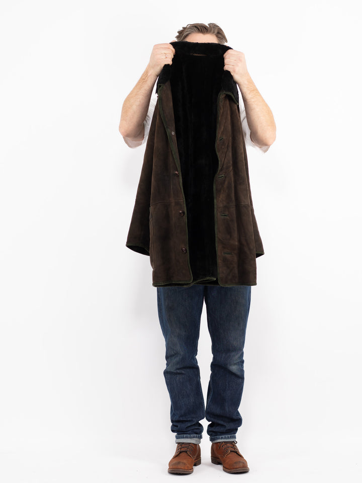 Vintage 90's Men Sheepskin Coat in BrownZ2699