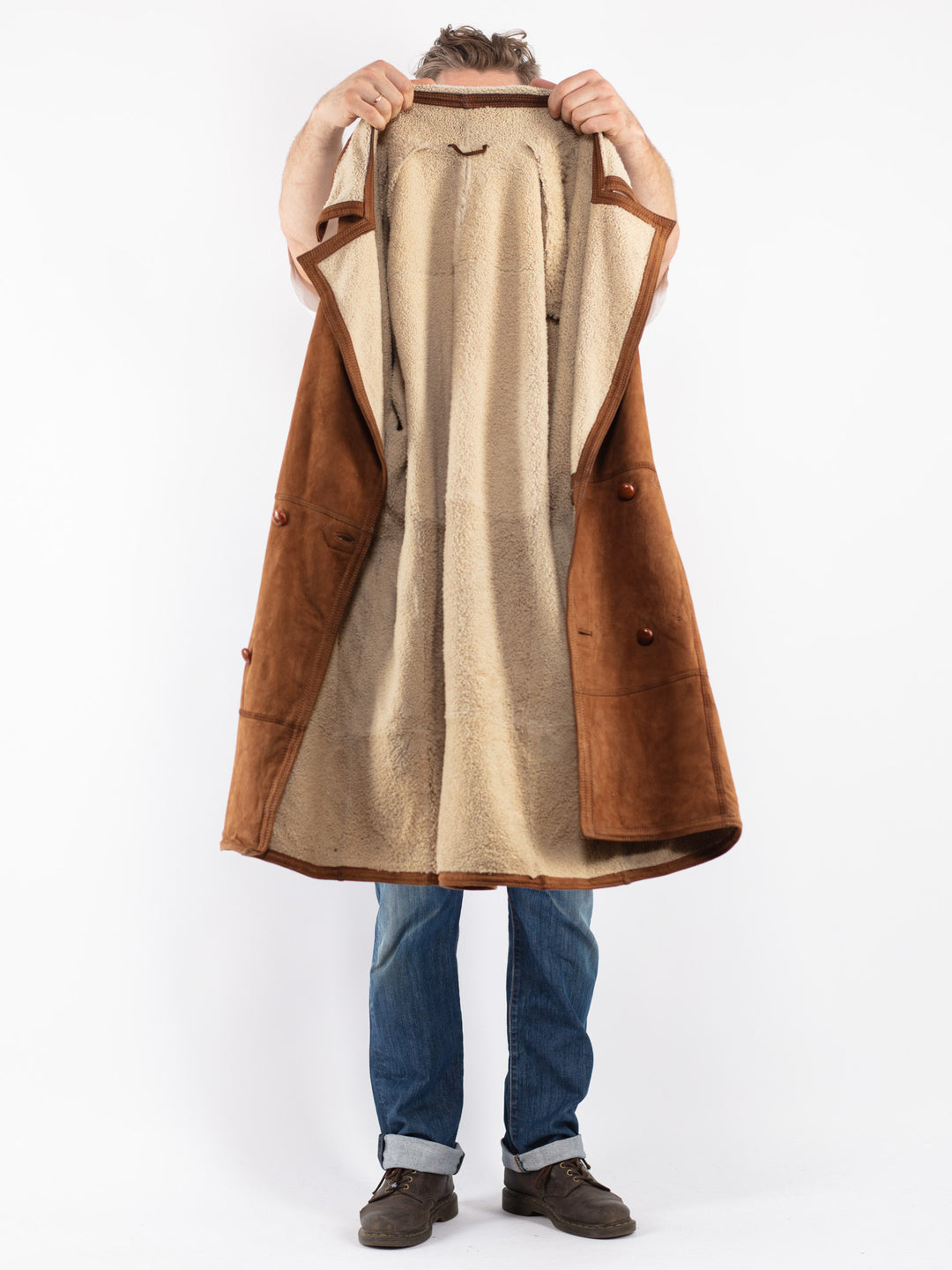 Vintage Men Sheepskin Coat in Brown