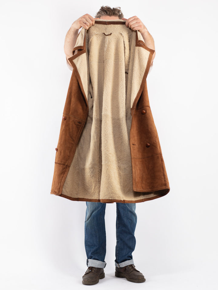 Vintage Men Sheepskin Coat in Brown