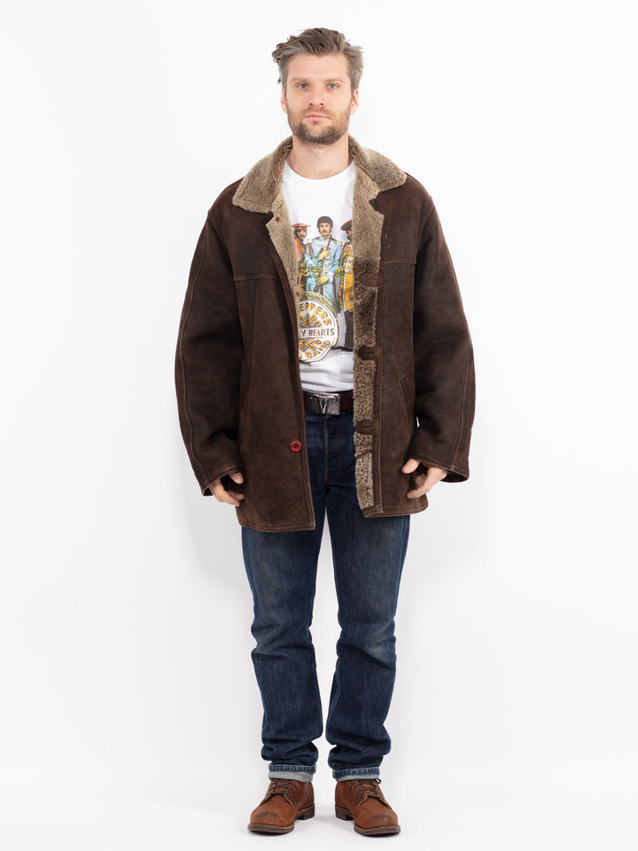 Vintage 90's Men Sheepskin Coat in BrownZ2700