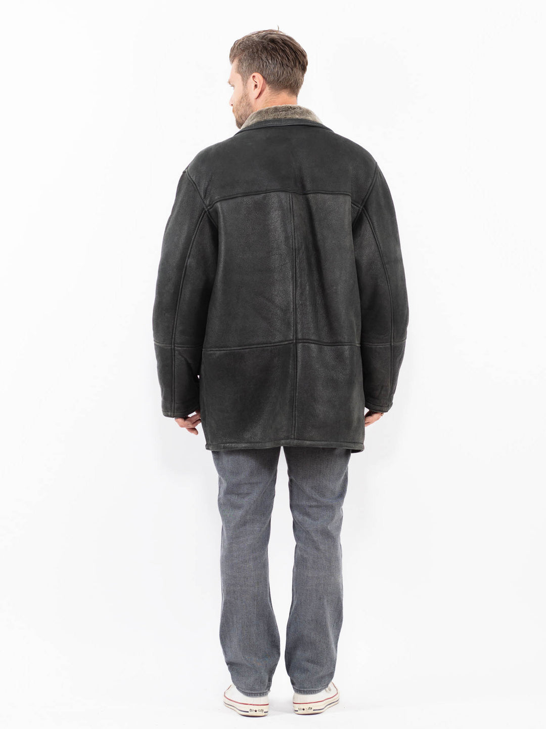 Vintage 90's Men Sheepskin Coat in BlackZ1971