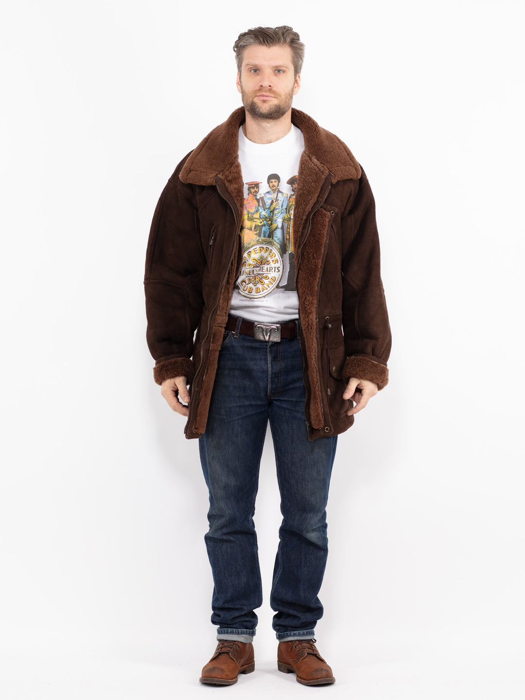 Vintage 90's Men Sheepskin Coat in BrownZ2703