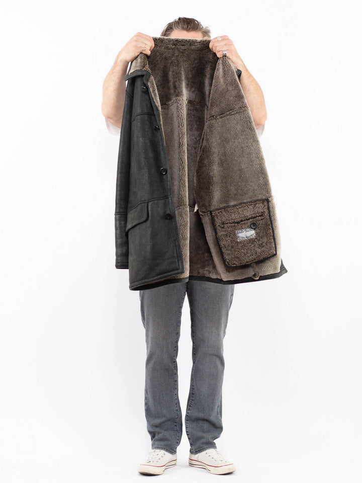 Vintage 90's Men Sheepskin Coat in BlackZ1971