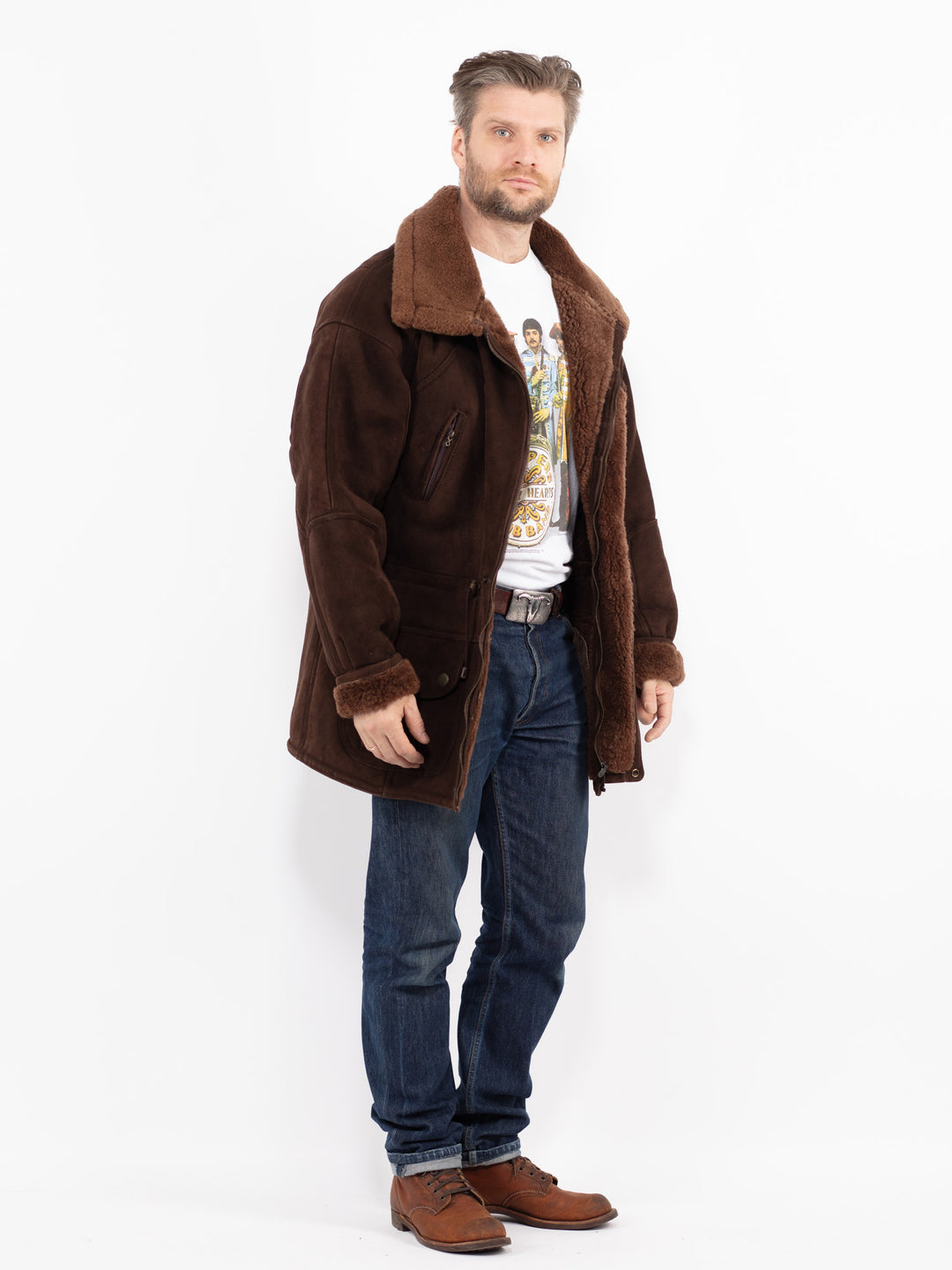 Vintage 90's Men Sheepskin Coat in BrownZ2703