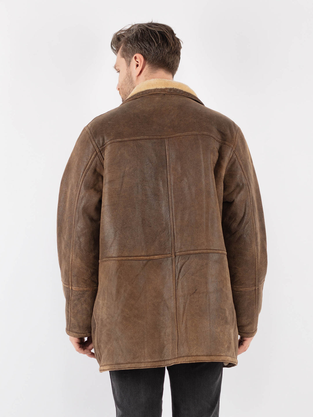 Vintage 90's Men Sheepskin Coat in BrownZ752