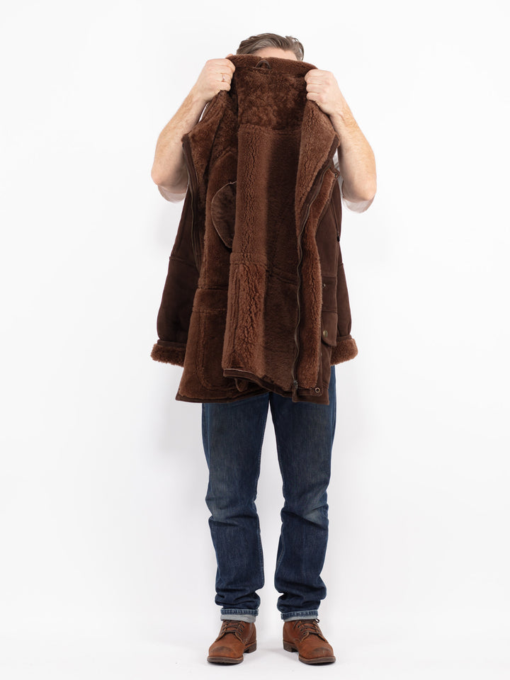 Vintage 90's Men Sheepskin Coat in BrownZ2703